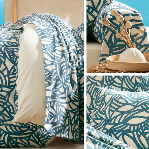 Housse De Couette 200x200 Cm Coton Lavé Serena Bleu Beige