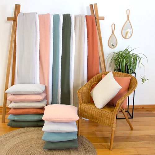 Coussin 40x40 Cm Double Gaze De Coton Et Sherpa Gaze et Sherpa Gris