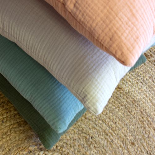 Coussin 40x40 Cm Double Gaze De Coton Et Sherpa Gaze et Sherpa Gris