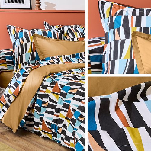 Parure De Lit 240x220 Cm 65x65 Cm Pur Coton Pietro Multicolore 3 Pièces