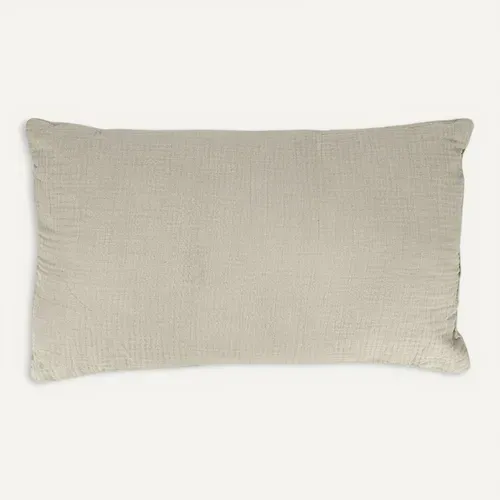 Coussin 30x50 Cm Double Gaze De Coton Gaze et Sherpa Beige Galet