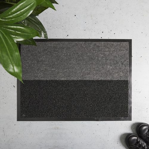Paillasson 50x70 Cm Collection Nox 2en1 Antidérapant Et Brossant Noir Et Gris