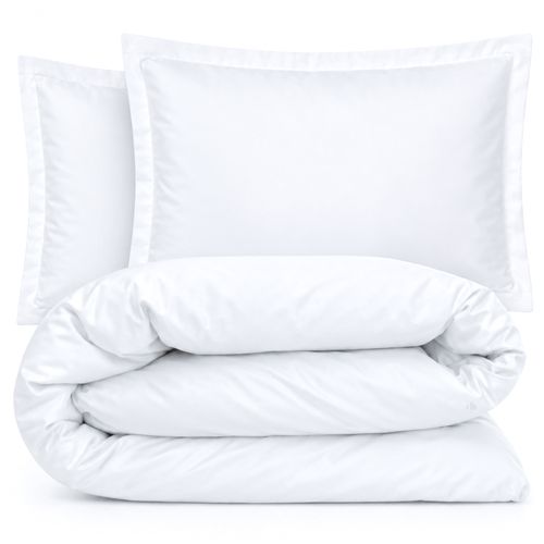 Parure De Lit 3 Pièces Percale De Coton Uni 80 Fils Primo 260x240 Taies 50x70 Blanc