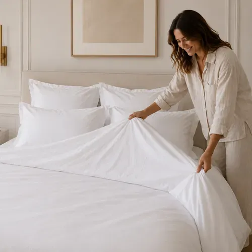 Parure De Lit 3 Pièces Percale De Coton Uni 80 Fils Primo 260x240 Taies 50x70 Blanc