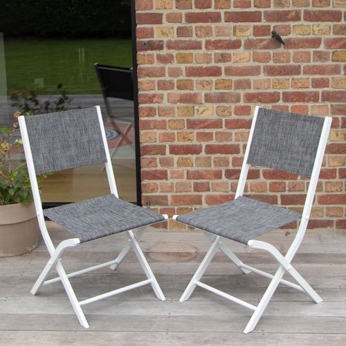 Chaises Pliantes Modulo Structure Aluminium Blanche, Assise En Textilène Coloris Gris Chiné
