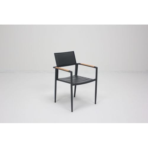 Fauteuil En Teck Massif, Aluminium Et Textilène Renforcé Anthracite Piana