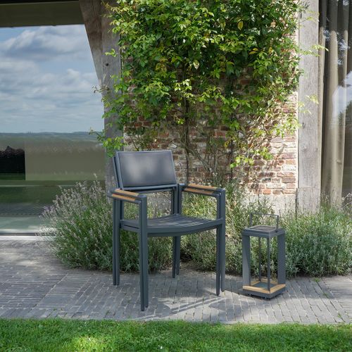 Fauteuil En Teck Massif, Aluminium Et Textilène Renforcé Anthracite Piana