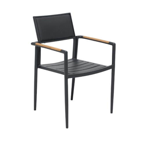 Fauteuil En Teck Massif, Aluminium Et Textilène Renforcé Anthracite Piana
