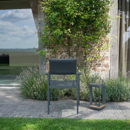 Fauteuil En Teck Massif, Aluminium Et Textilène Renforcé Anthracite Piana