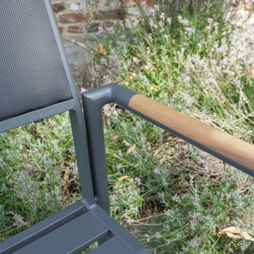 Fauteuil En Teck Massif, Aluminium Et Textilène Renforcé Anthracite Piana