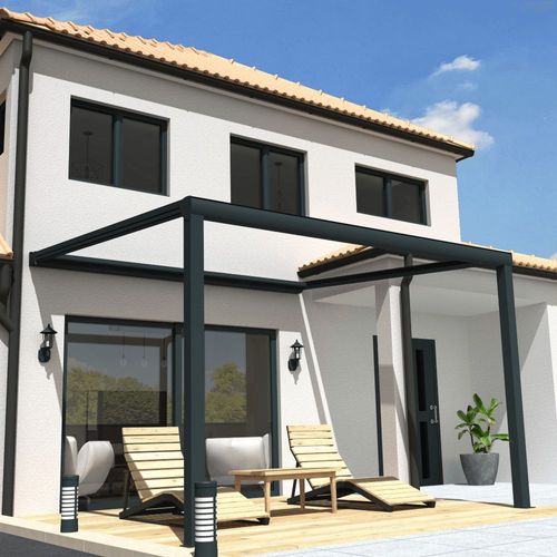 Pergola Toile Sunlight Gris - 3,50x3,50m (télécommande Secours + Kit LED 1 Coté - Gris)