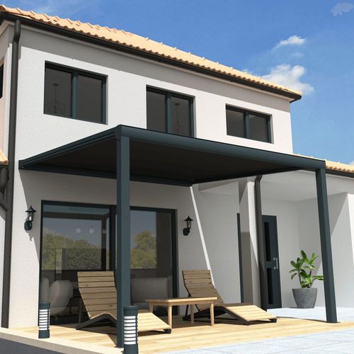 Pergola Toile Sunlight Gris - 3,50x3,50m (télécommande Secours + Kit LED 1 Coté - Gris)