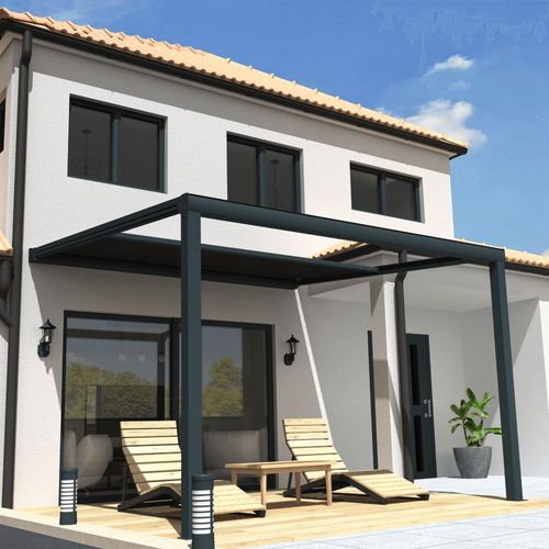 Pergola Toile Sunlight Gris - 3,50x3,50m (télécommande Secours + Kit LED 1 Coté - Gris)