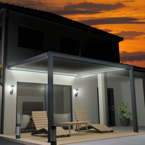 Pergola Toile Sunlight Gris - 3,50x3,50m (télécommande Secours + Kit LED 1 Coté - Gris)
