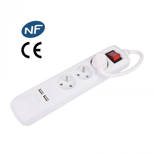 Bloc Blanc 3 Prises + Interrupteur + 2 Ports USB Fnbku03 White