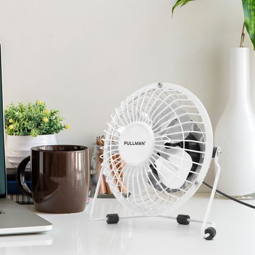 Pullman - Mini Ventilateur De Bureau USB - Portable, Léger, Orientable - En Métal Blanc