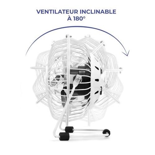 Pullman - Mini Ventilateur De Bureau USB - Portable, Léger, Orientable - En Métal Blanc