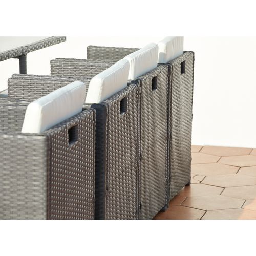 Miami 12 - Salon De Jardin Encastrable 12 Places Fauteuils Et Poufs En Résine Tressée Gris Et Blanc