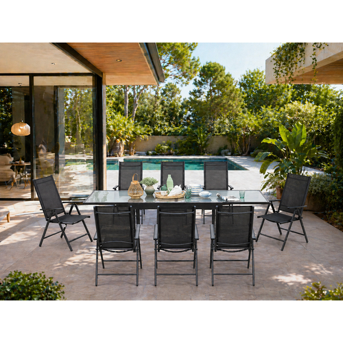 Brescia - Salon De Jardin 8 Places Extensible En Aluminium Gris