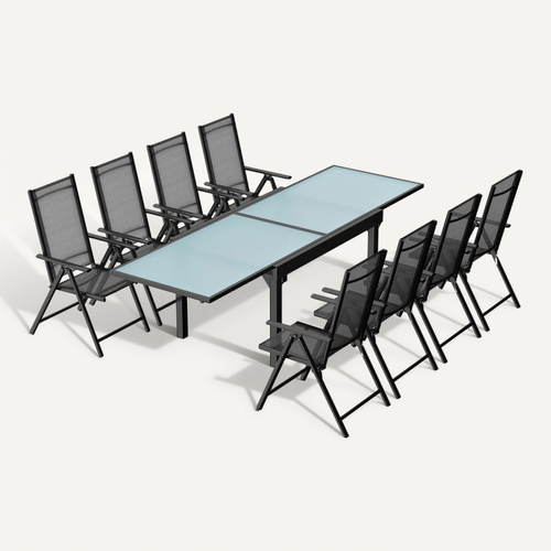 Brescia - Salon De Jardin 8 Places Extensible En Aluminium Gris