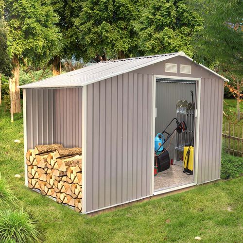 Ventoux 6.53 M² : Abri De Jardin Avec Abri Bûches En Acier  Gris