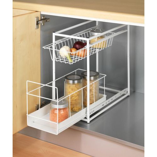 Rangement De Tiroir Coulissant Cuisine - 2 Niveaux - Blanc