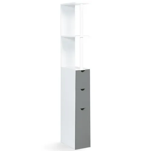 Meuble Wc étagère Willy Bois 3 Portes Blanc Et Gris