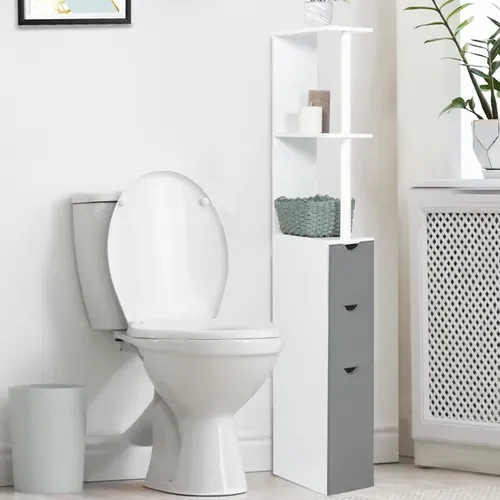 Meuble Wc étagère Willy Bois 3 Portes Blanc Et Gris