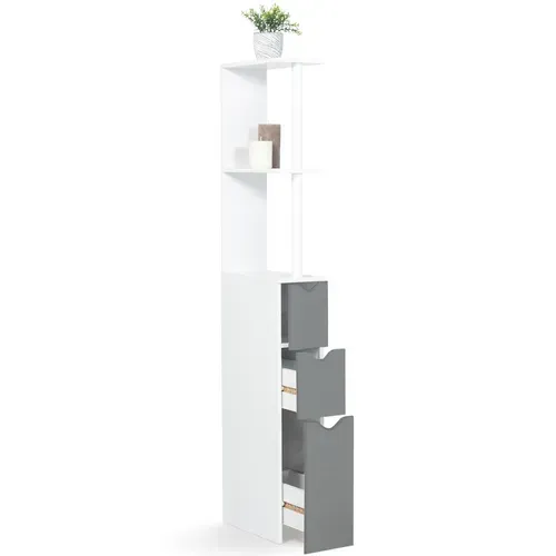 Meuble Wc étagère Willy Bois 3 Portes Blanc Et Gris