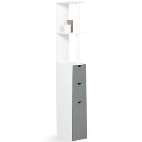 Meuble Wc étagère Willy Bois 3 Portes Blanc Et Gris