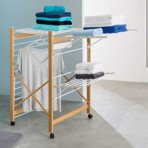 Séchoir à Linge Pliable Deluxe Capacité 27m Blanc Et Effet Bois