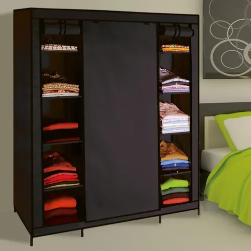 Armoire De Rangement Penderie Pliable Vêtements En Tissu Noir Dressing XXL
