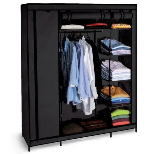 Armoire De Rangement Penderie Pliable Vêtements En Tissu Noir Dressing XXL