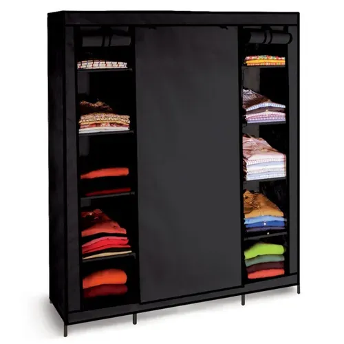 Armoire De Rangement Penderie Pliable Vêtements En Tissu Noir Dressing XXL