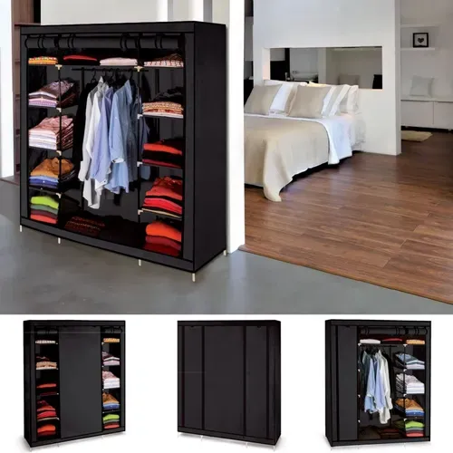 Armoire De Rangement Penderie Pliable Vêtements En Tissu Noir Dressing XXL