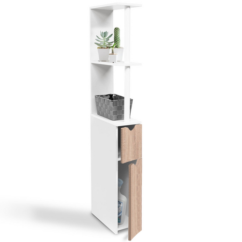 Meuble Wc étagère Willy Bois 2 Portes Blanc Et Hêtre