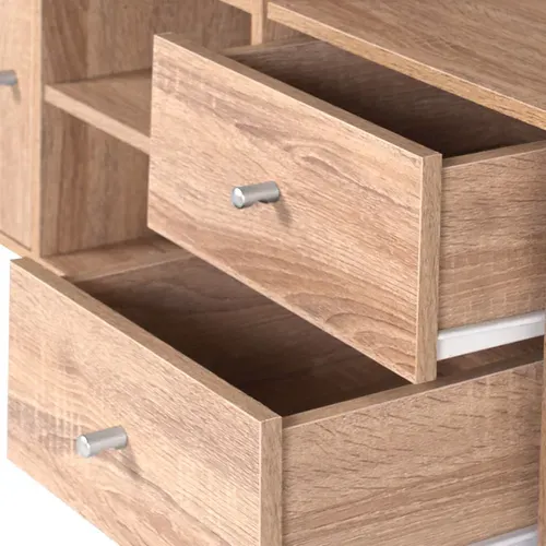 Meuble De Rangement En Escalier Liam 4 Niveaux Bois Façon Hêtre Avec Porte Et Tiroirs