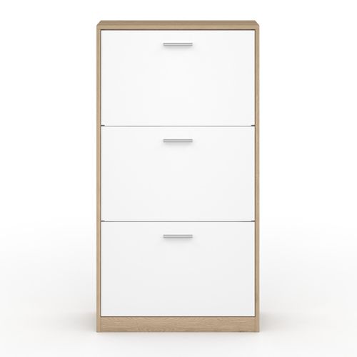 IDMarket Meuble à Chaussures 18 Paires KLARK - Imitation Hêtre 3 Portes Blanches Avec Étagère