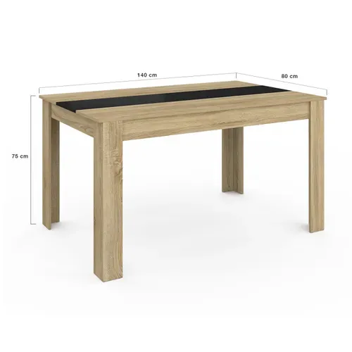 Table à Manger Rectangle Georgia 6 Personnes Imitation Hêtre Et Noire 140 X 80 Cm