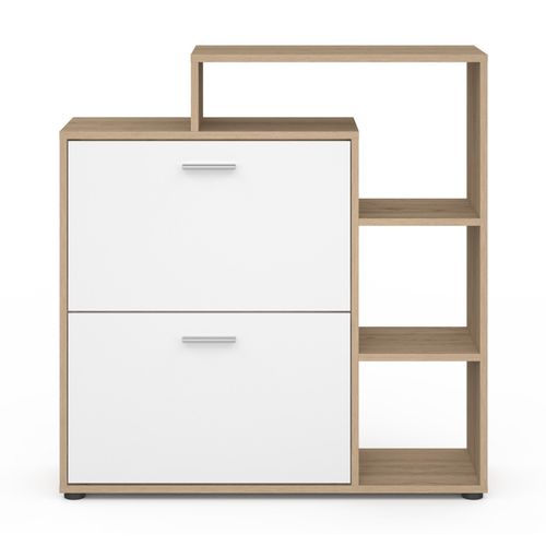 Meuble à Chaussures 12 Paires Klark Imitation Hêtre 2 Portes Blanches Avec Étagère