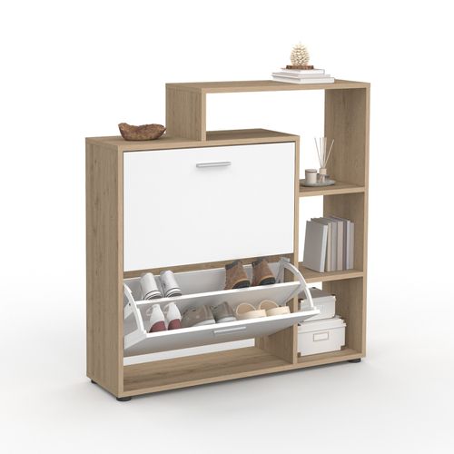 Meuble à Chaussures 12 Paires Klark Imitation Hêtre 2 Portes Blanches Avec Étagère