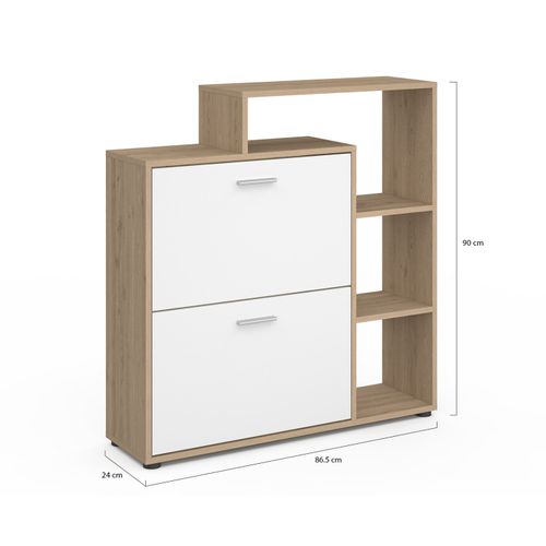 Meuble à Chaussures 12 Paires Klark Imitation Hêtre 2 Portes Blanches Avec Étagère