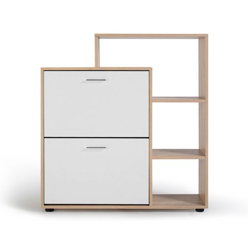 Meuble à Chaussures 12 Paires Klark Imitation Hêtre 2 Portes Blanches Avec Étagère