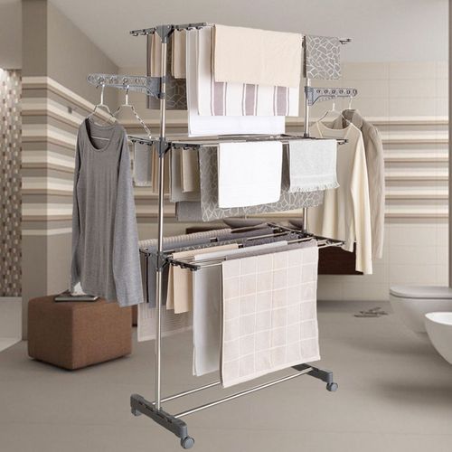 Séchoir à Linge Vertical Pliable 3 Niveaux Maxima Capacité 20m Inox Et Gris