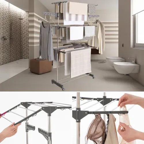 Séchoir à Linge Vertical Pliable 3 Niveaux Maxima Capacité 20m Inox Et Gris