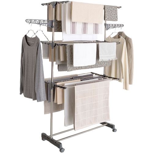 Séchoir à Linge Vertical Pliable 3 Niveaux Maxima Capacité 20m Inox Et Gris