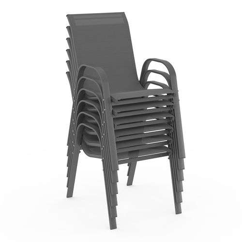 Salon De Jardin Madrid Table 190 Cm Et 8 Chaises Empilables Gris Anthracite
