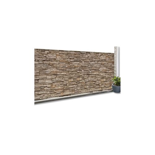 Brise Vue Occultant 1 X 10 M Motif Pierre Marron 160 Gr/m²