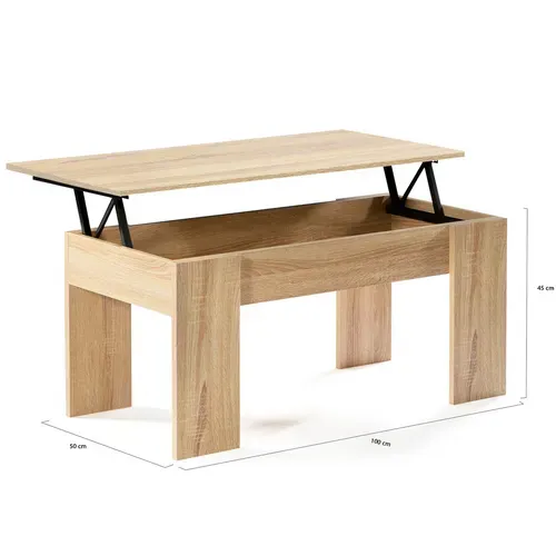 Table Basse Plateau Relevable Rectangulaire Tara Bois Imitation Hêtre