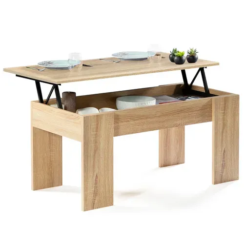 Table Basse Plateau Relevable Rectangulaire Tara Bois Imitation Hêtre
